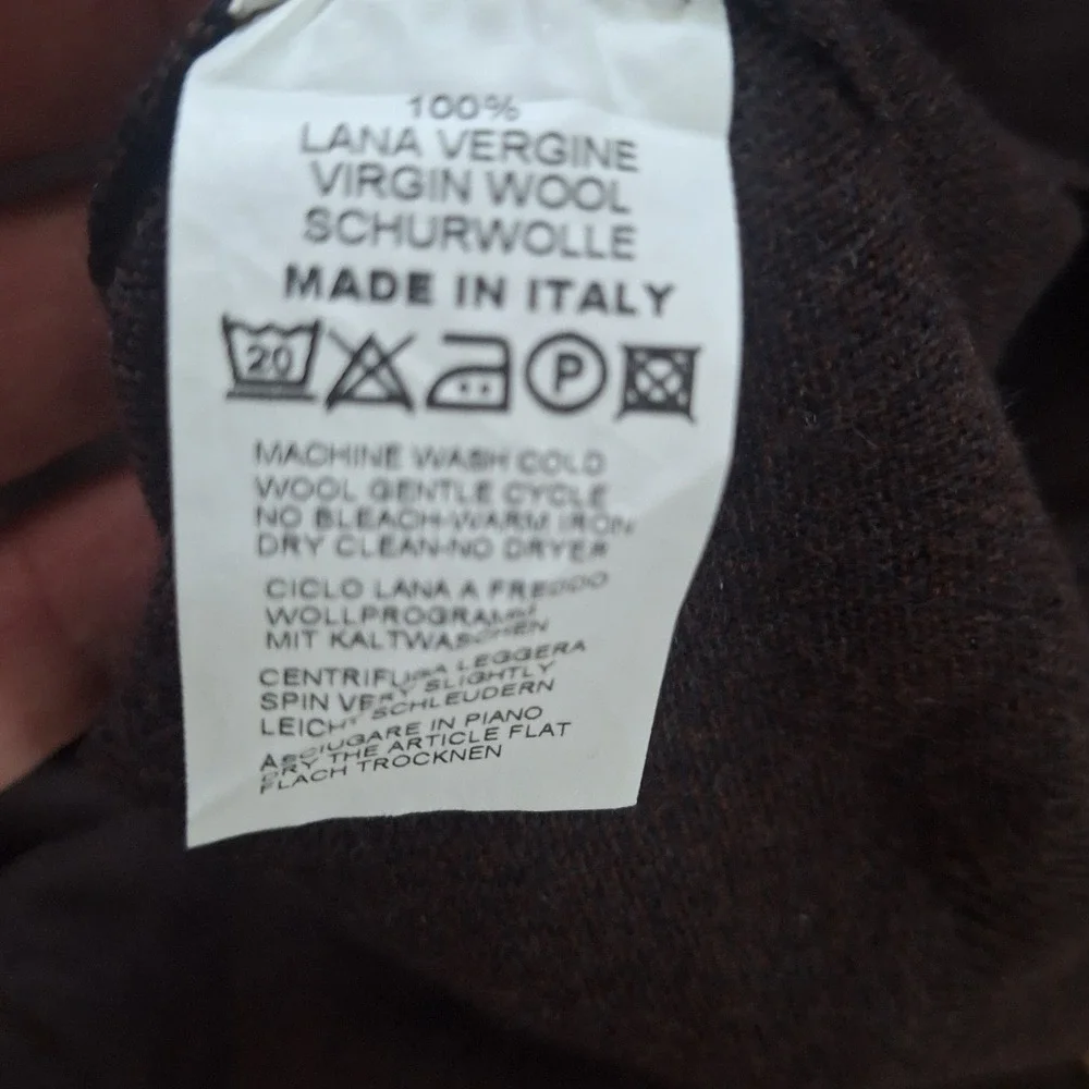 Luciano Barbera Vintage Mock Neck Sweater 100% Virgin Wool Made in Italy Brwn XL